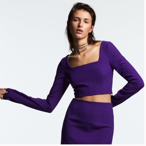 Zara Women's Purple Long Sleeve Top Square Neck Crop Top Size S NWT - Picture 6 of 6